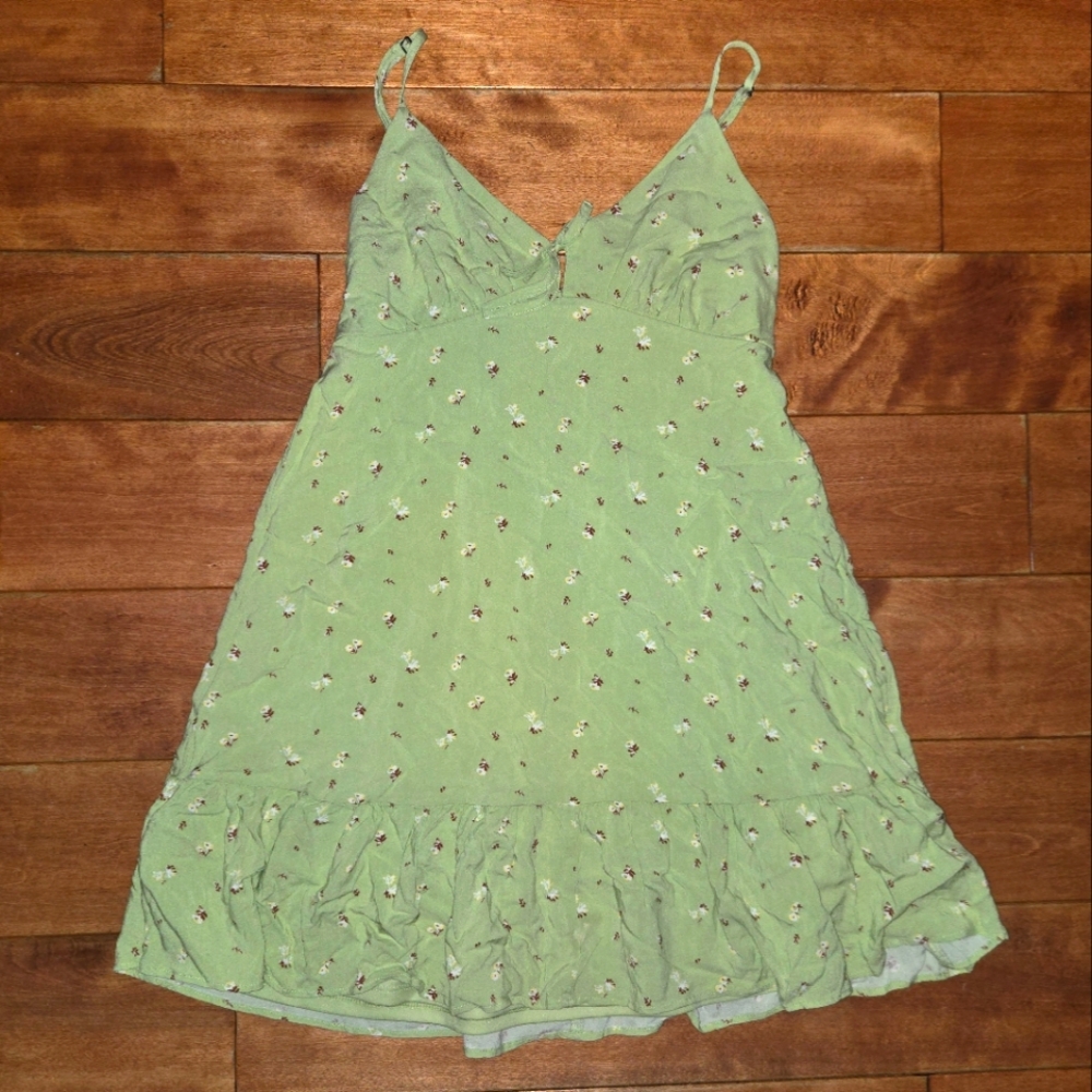 Abound Green Floral Spaghetti Strap Dress